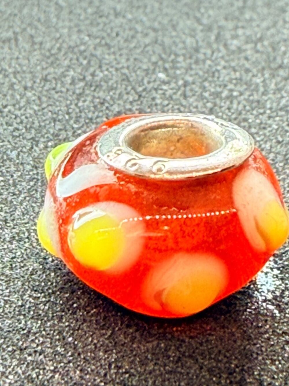 925 Sterling Silver Red Orange Yellow Lampwork Glass Charm Bead